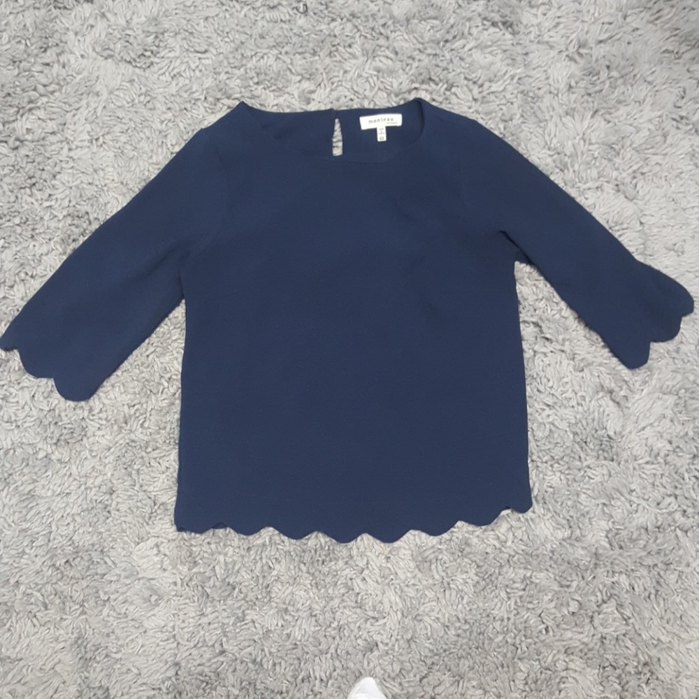 Navy blue scallop sleeve blouse